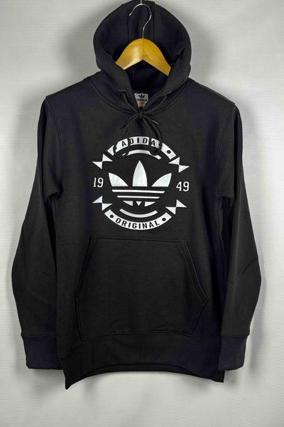 Adidas Pullover Hoodie - Cotton Fleece with Puff Print - Black