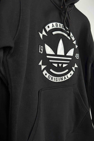 Adidas Pullover Hoodie - Cotton Fleece with Puff Print - Black