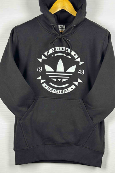 Adidas Pullover Hoodie - Cotton Fleece with Puff Print - Black