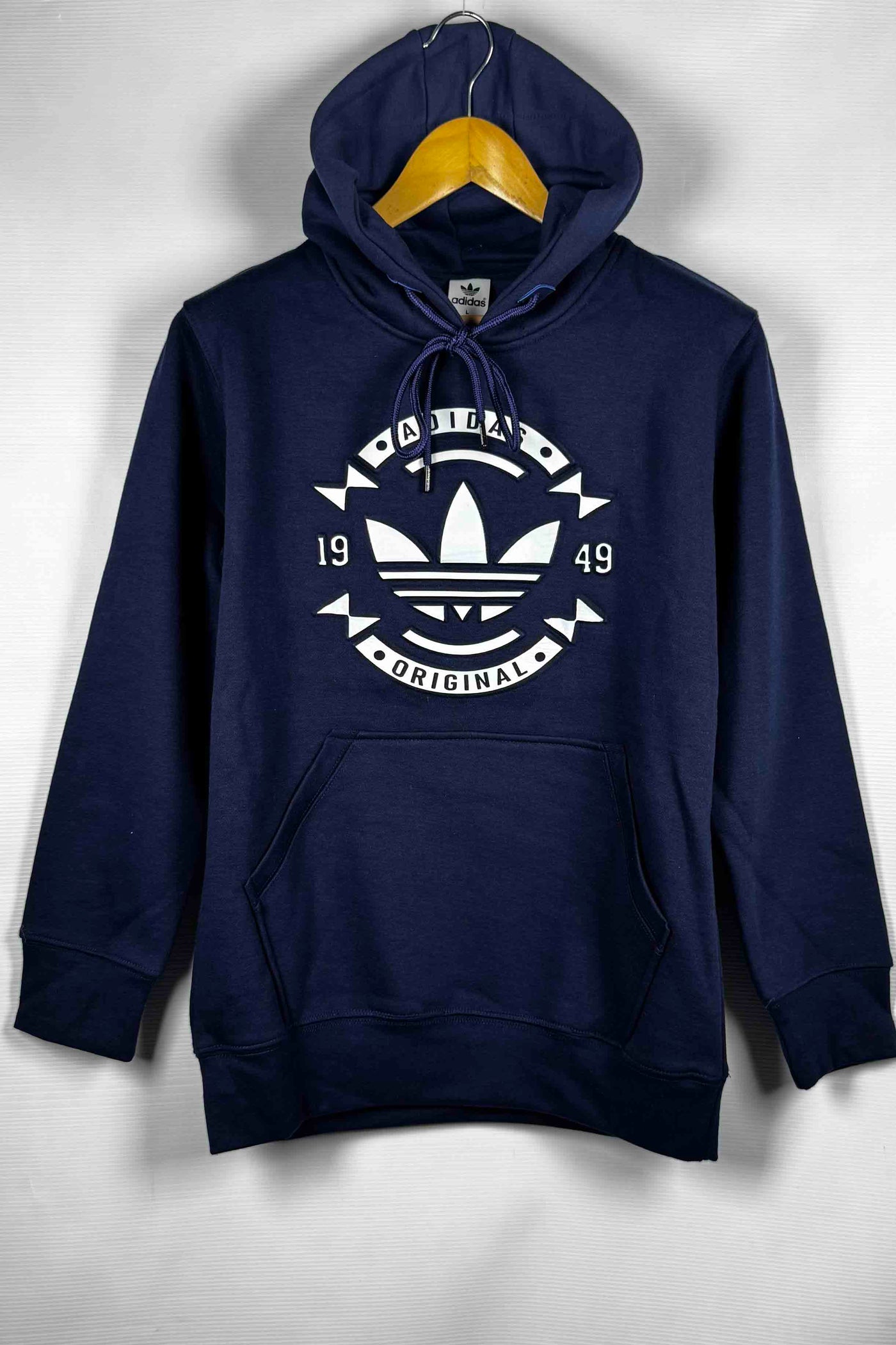 Adidas Pullover Hoodie - Cotton Fleece with Puff Print -  Navy Blue