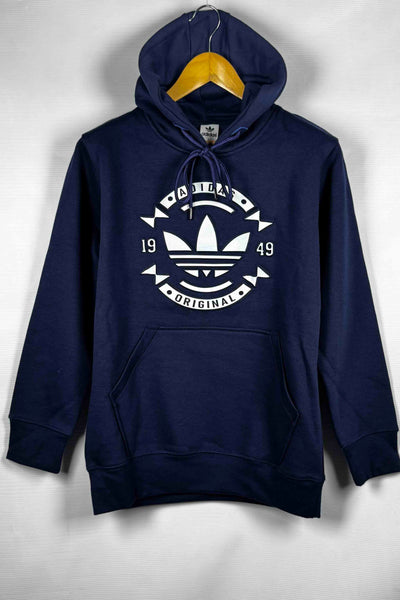 Adidas Pullover Hoodie - Cotton Fleece with Puff Print -  Navy Blue
