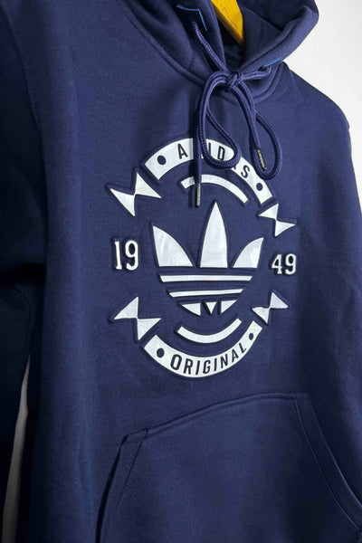 Adidas Pullover Hoodie - Cotton Fleece with Puff Print -  Navy Blue