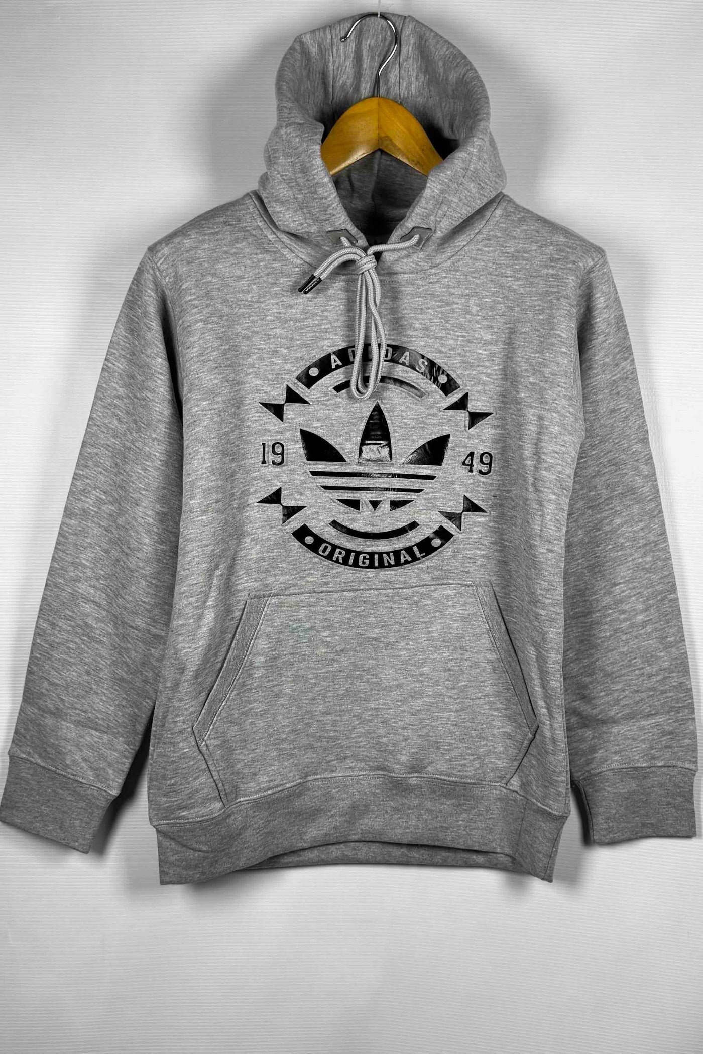Adidas Pullover Hoodie - Cotton Fleece with Puff Print - Light Gray