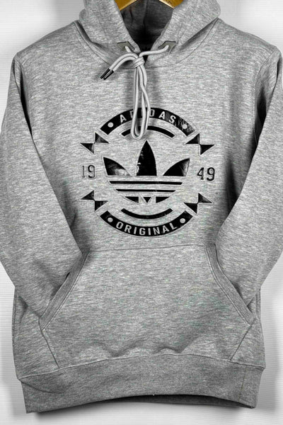 Adidas Pullover Hoodie - Cotton Fleece with Puff Print - Light Gray