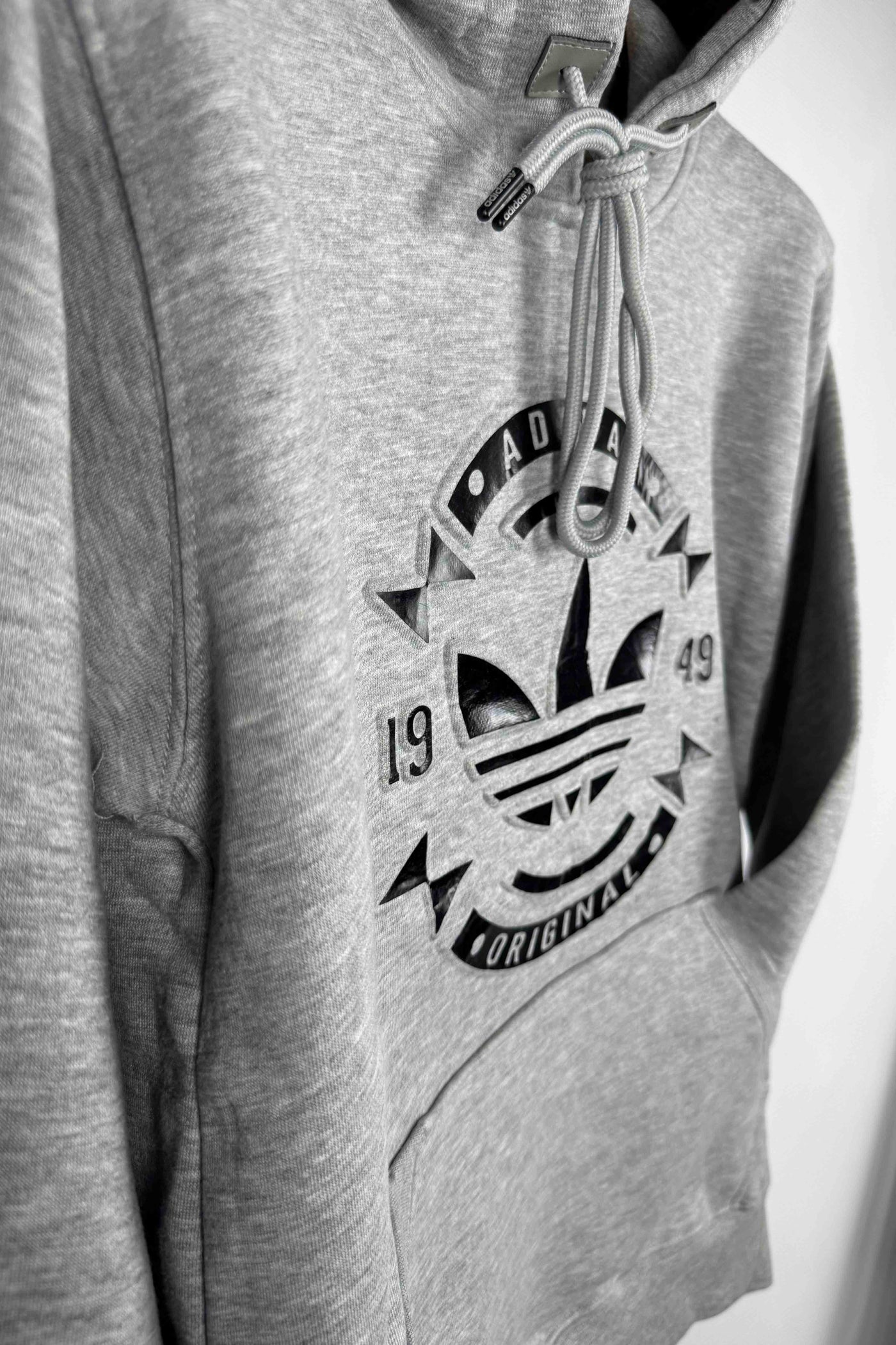 Adidas Pullover Hoodie - Cotton Fleece with Puff Print - Light Gray