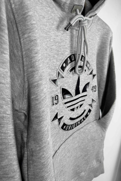 Adidas Pullover Hoodie - Cotton Fleece with Puff Print - Light Gray