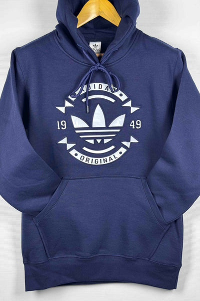Adidas Pullover Hoodie - Cotton Fleece with Puff Print -  Navy Blue